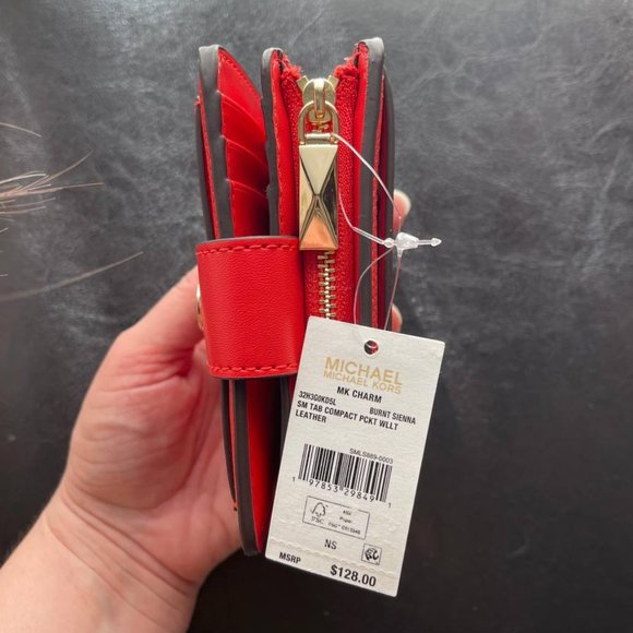 NWT Michael Kors Charm Small Leather Wallet Card Case Burnt Sienna - Picture 9 of 12